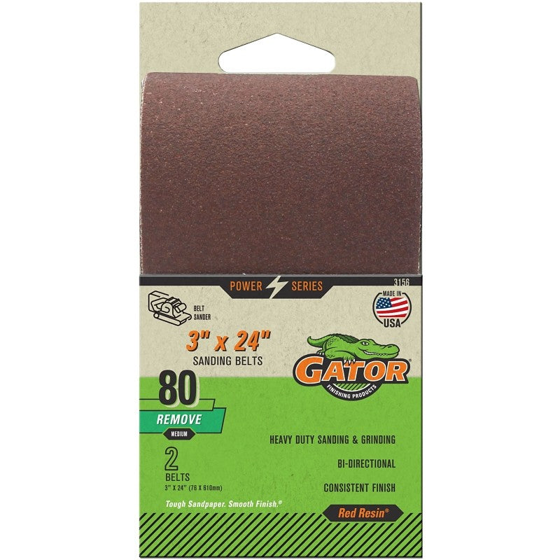 Gator 3156 Sanding Belt, 3 in W, 24 in L, Aluminum Oxide Abrasive, 80 Grit, Medium