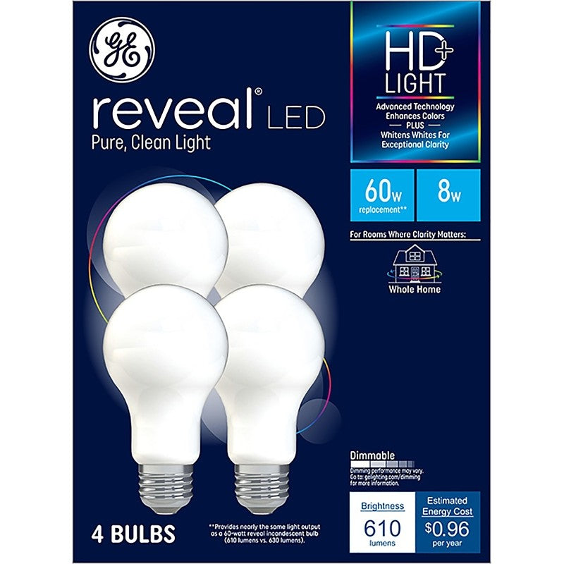 GE Industrial Solutions 46654 LED Bulb, General Purpose, 610 Lumens, 8 W, A19 Lamp, E26 Lamp Base, Dimmable, Frosted