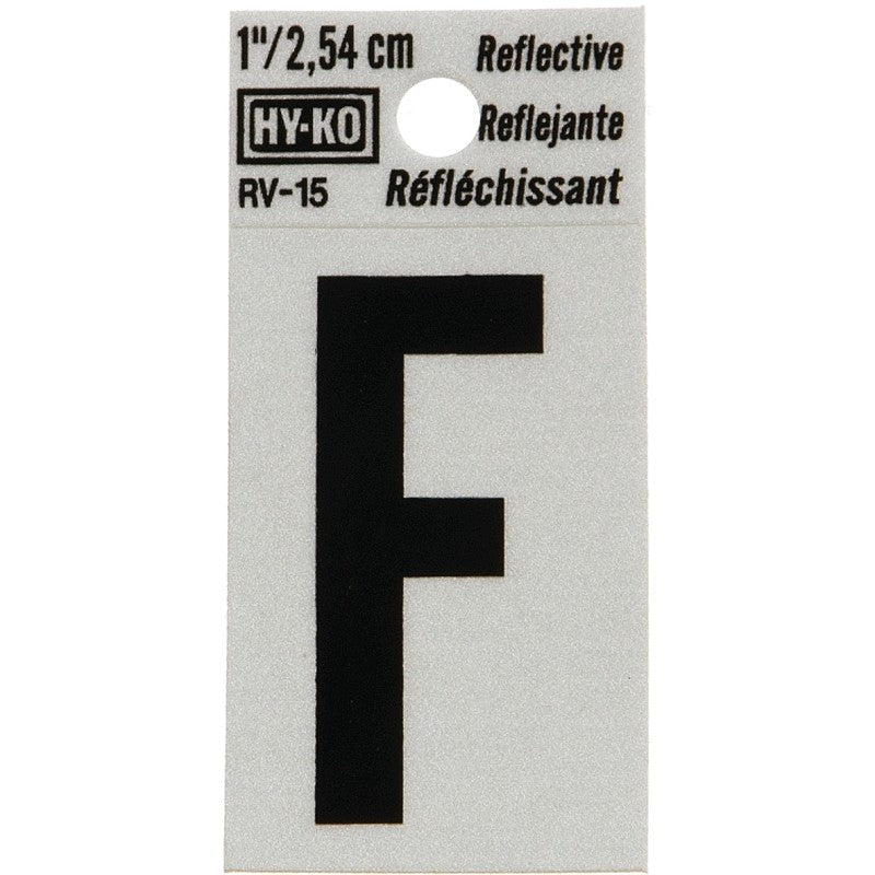 Hy-Ko RV-15/F Reflective Letter, Character: F, 1 in H Character, Black Character, Silver Background, Vinyl (Pack of 10)