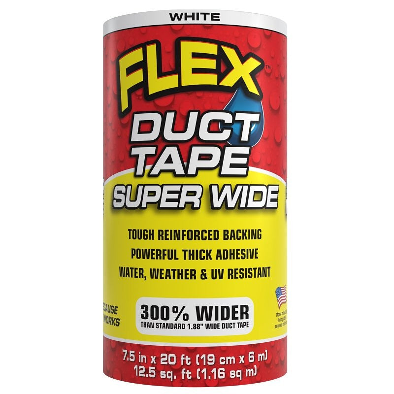 Flex Seal Super Wide DTWHTR7520 Duct Tape, 20 ft L, 7-1/2 in W, White
