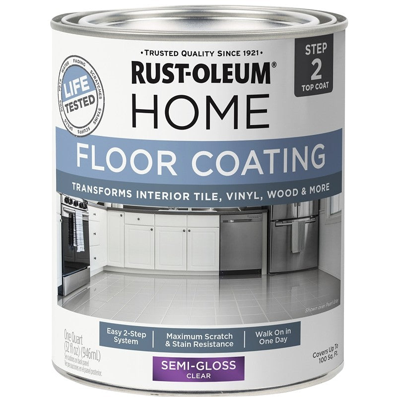 Rust-Oleum 358870 Floor Coating Kit, Semi-Gloss, Clear, 1 qt