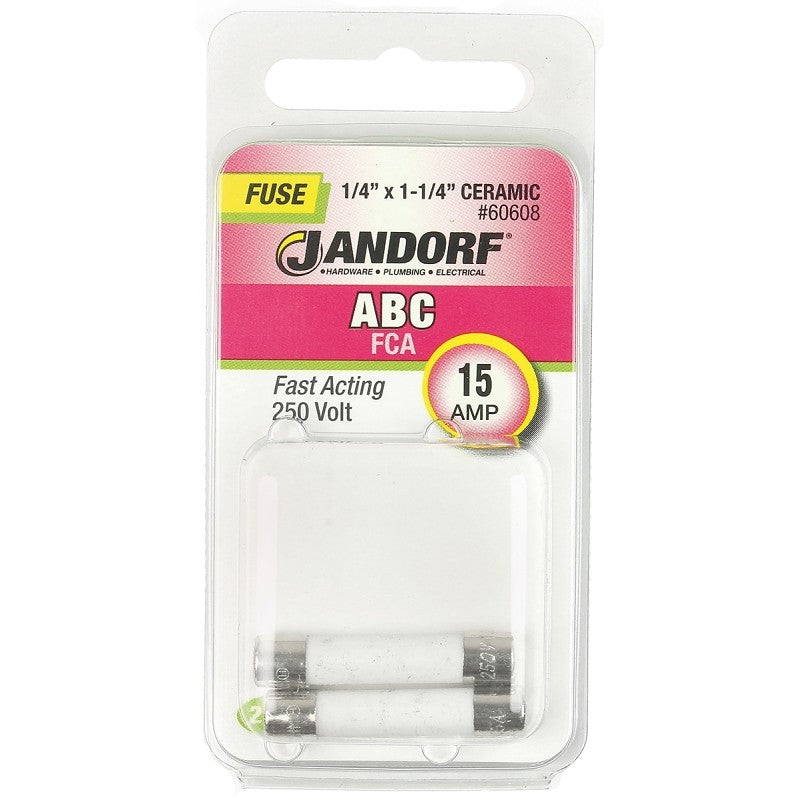 Jandorf 60608 Fast Acting Fuse, 15 A, 250 V, 750 A, 10 kA Interrupt, Ceramic Body