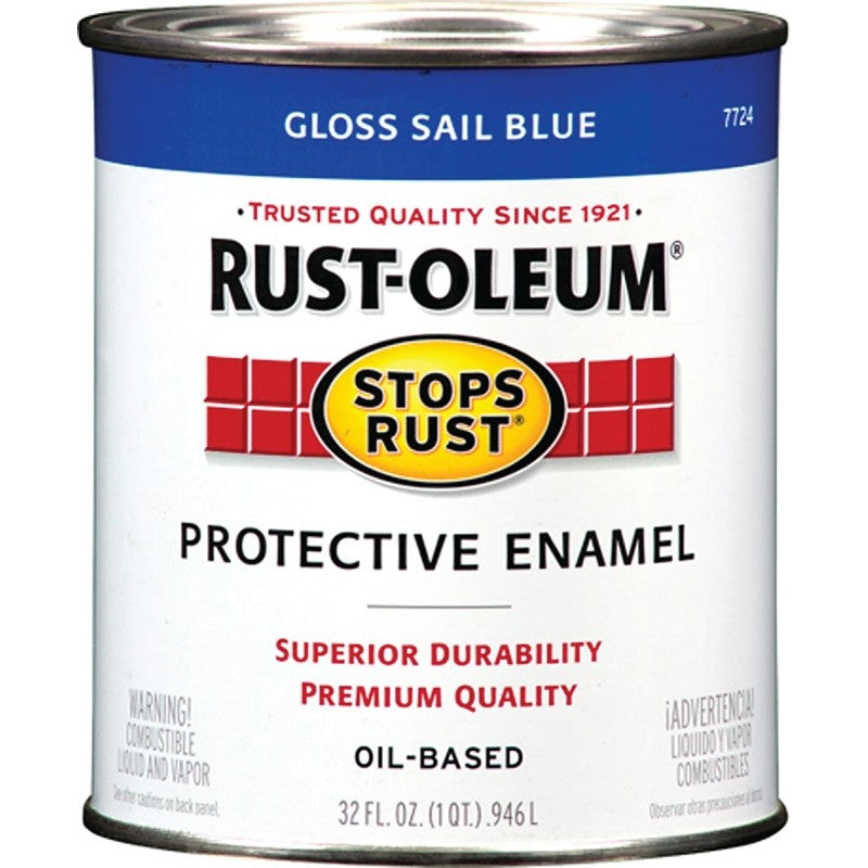 RUST-OLEUM STOPS RUST 7724502 Protective Enamel, Gloss, Sail Blue, 1 qt Can