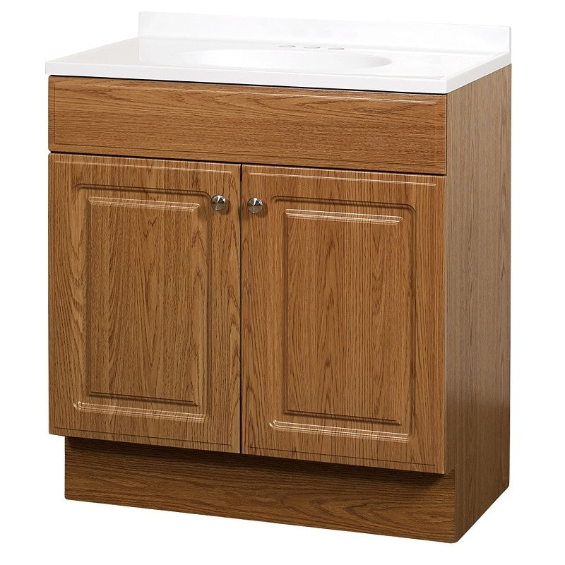 Zenna Home RBC30KK 2-Door Raised Panel Vanity with Top, 30 in W, 18 in D, 35 in H, Wood, Oak, Cultured Marble Sink, 1 EA