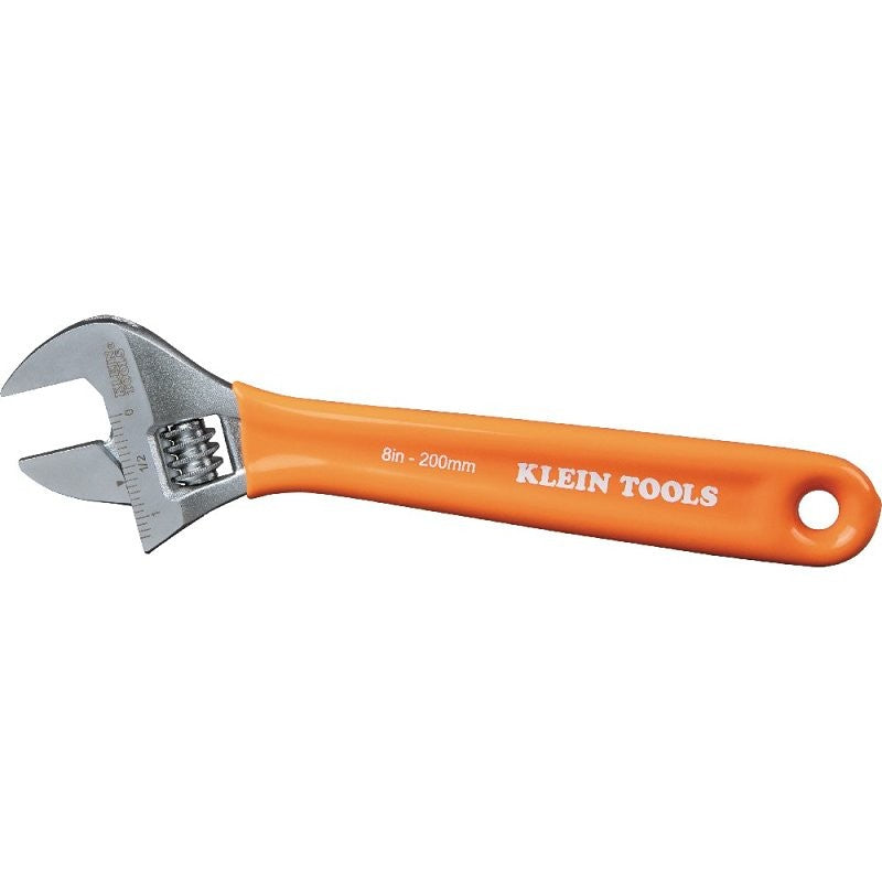 Klein Tools O5078 Adjustable Wrench, 8-1/4 in OAL, 1.29 in Jaw, Steel, Chrome, Contoured Handle