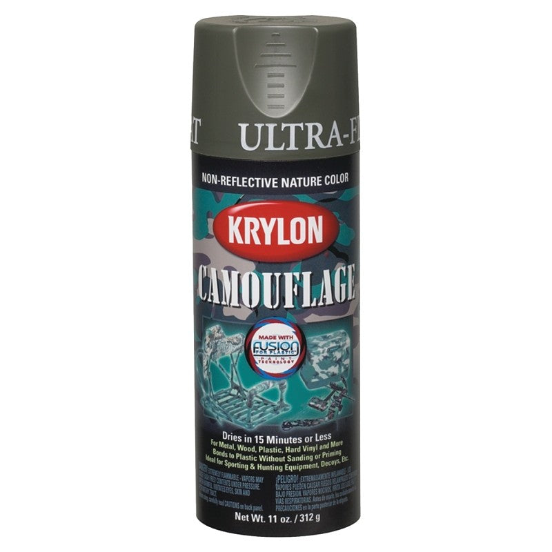 Krylon K04293777 Camouflage Spray Paint, Ultra Flat, Olive, 12 oz, Can