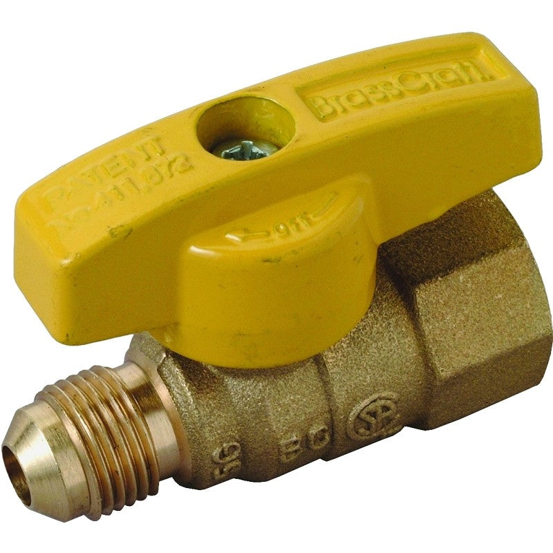 BrassCraft PSSL-12 Gas Ball Valve, 3/8 x 1/2 in Connection, Flared x FIP, 5 psi Pressure, Brass Body