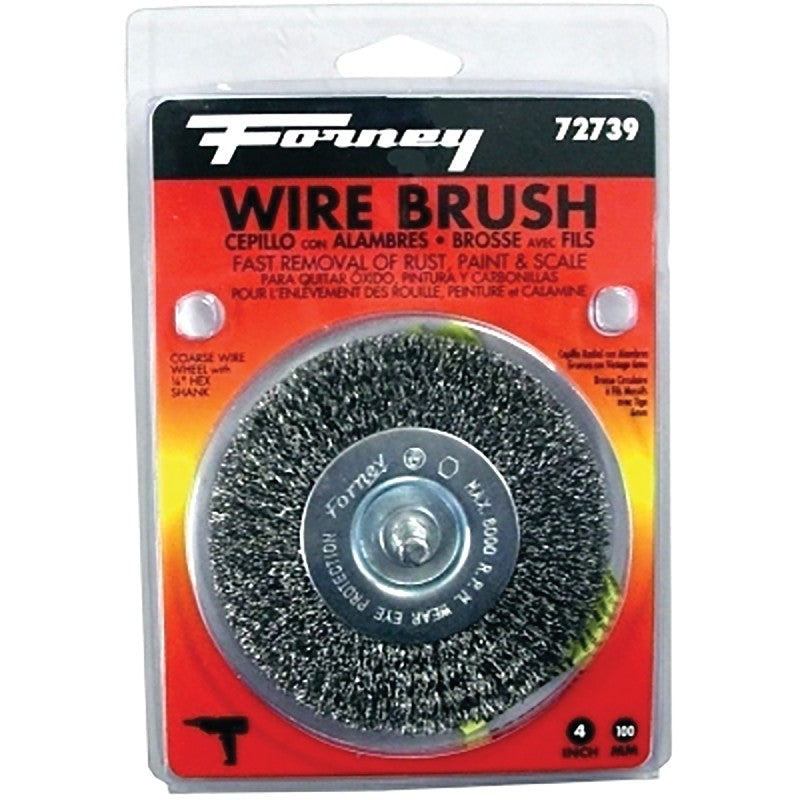 Forney 72739 Wire Wheel Brush, 4 in Dia, 0.012 in Dia Bristle