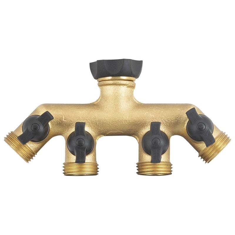 Landscapers Select GB9114A Faucet Manifold, 3/4 in Female, 4-Port/Way, Brass