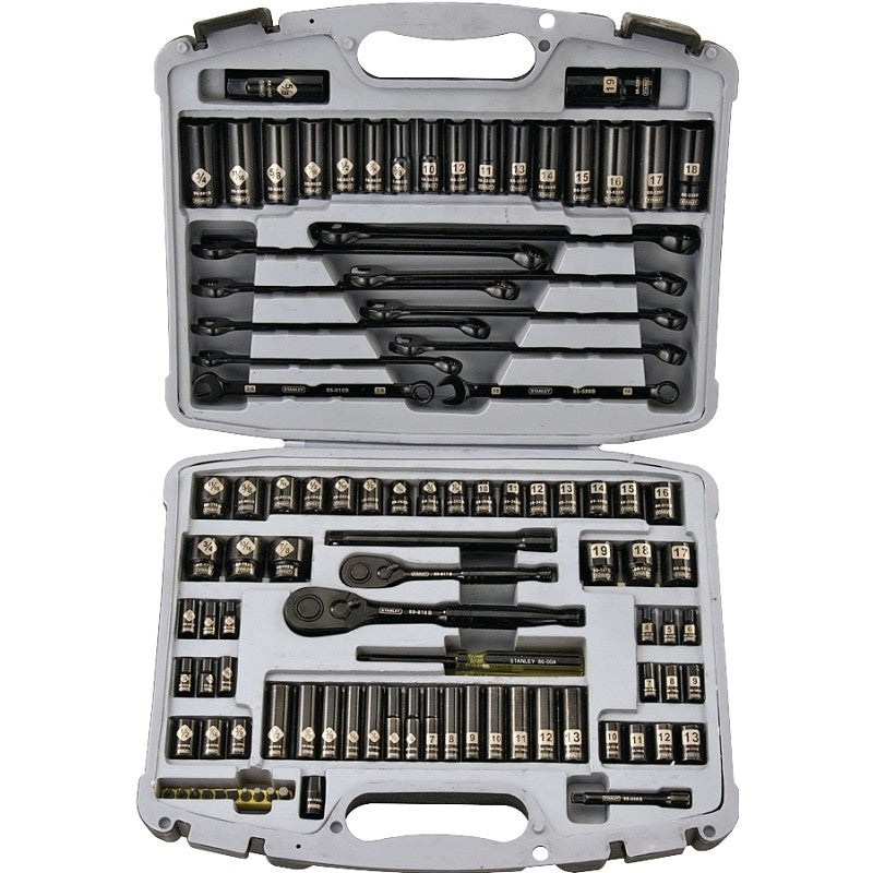 STANLEY 92-839 Socket Set, Vanadium Steel, Chrome, Black, Specifications: 1/4, 3/8 in Drive Size