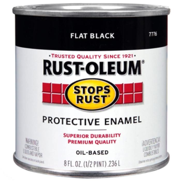 Rust-Oleum Stops Rust 7776730 Enamel Paint, Oil, Flat, Black, 0.5 pt, Can, 50 to 110 sq-ft/qt Coverage Area