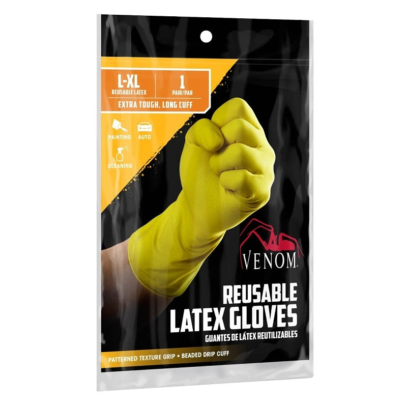 Venom Steel VEN9125 Reusable Gloves, L/XL, 9 in L, Latex, Green