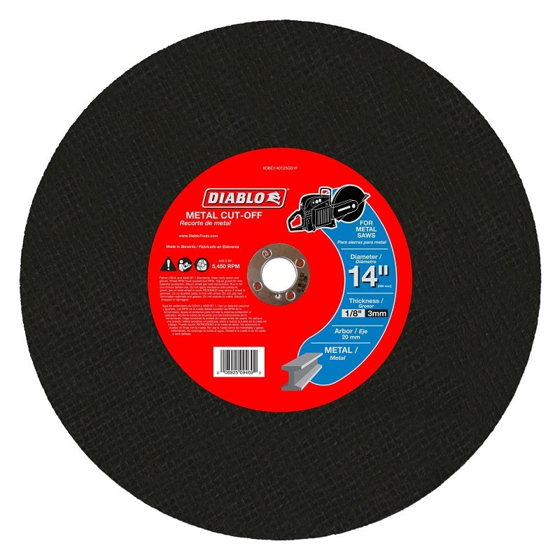 Diablo DBD140125G01F Cut-Off Wheel, 14 in Dia, 1/8 in Thick, 3/4 in Arbor, Aluminum Oxide Abrasive