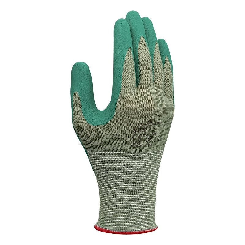 Showa 383-L/08 Coated Gloves, L, 240 mm L, Nitrile Coating, Polyester, Green