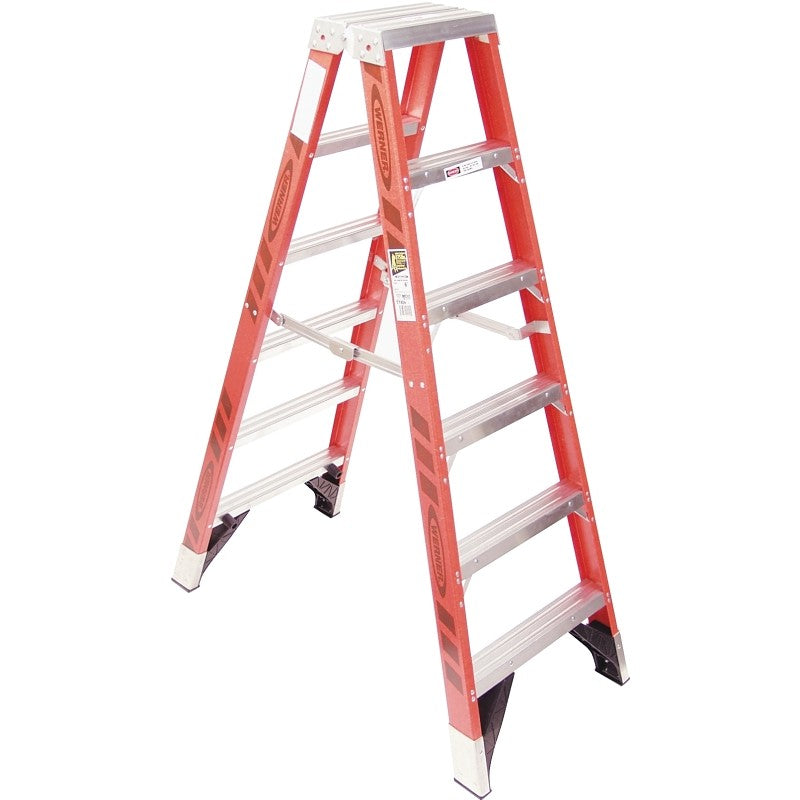 WERNER T7400 Series T7406 Step Ladder, 10 ft Max Reach H, 5-Step, 375 lb, Type IAA Duty Rating, 3 in D Step