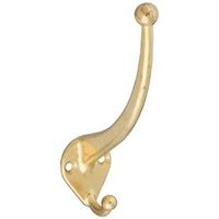 Heavy Duty 75 Pound Rated Ball End Tall Garment Hook Bright Brass
