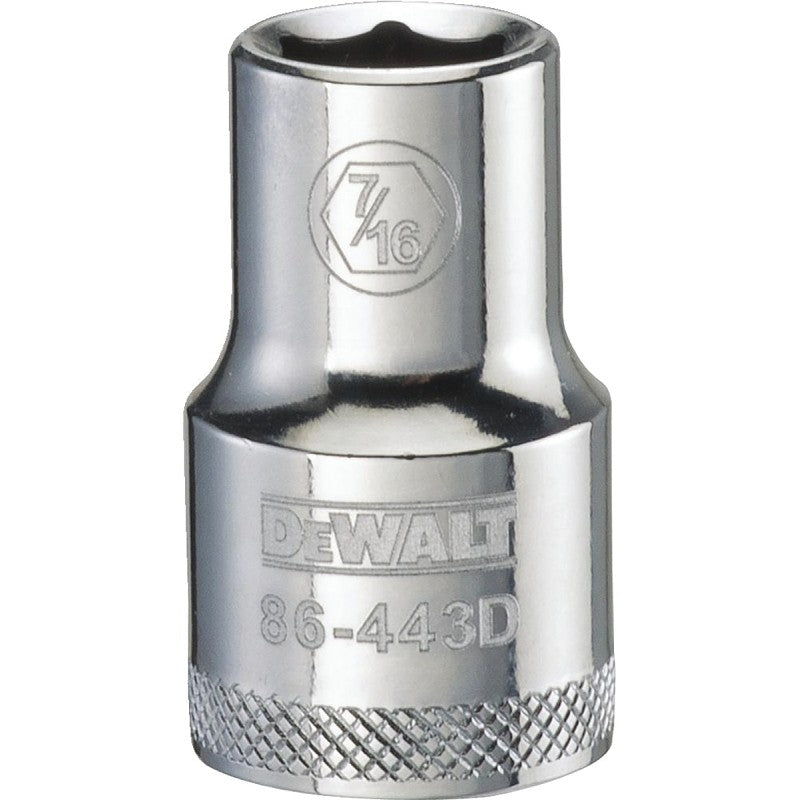 DEWALT DWMT86443OSP Drive Socket, 7/16 in Socket, 1/2 in Drive, 6-Point, Steel, Polished Chrome Vanadium
