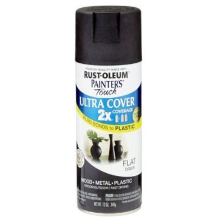 Rust-Oleum Painter's Touch 2X Ultra Cover 334020 Spray Paint, Flat, Black, 12 oz, Aerosol Can
