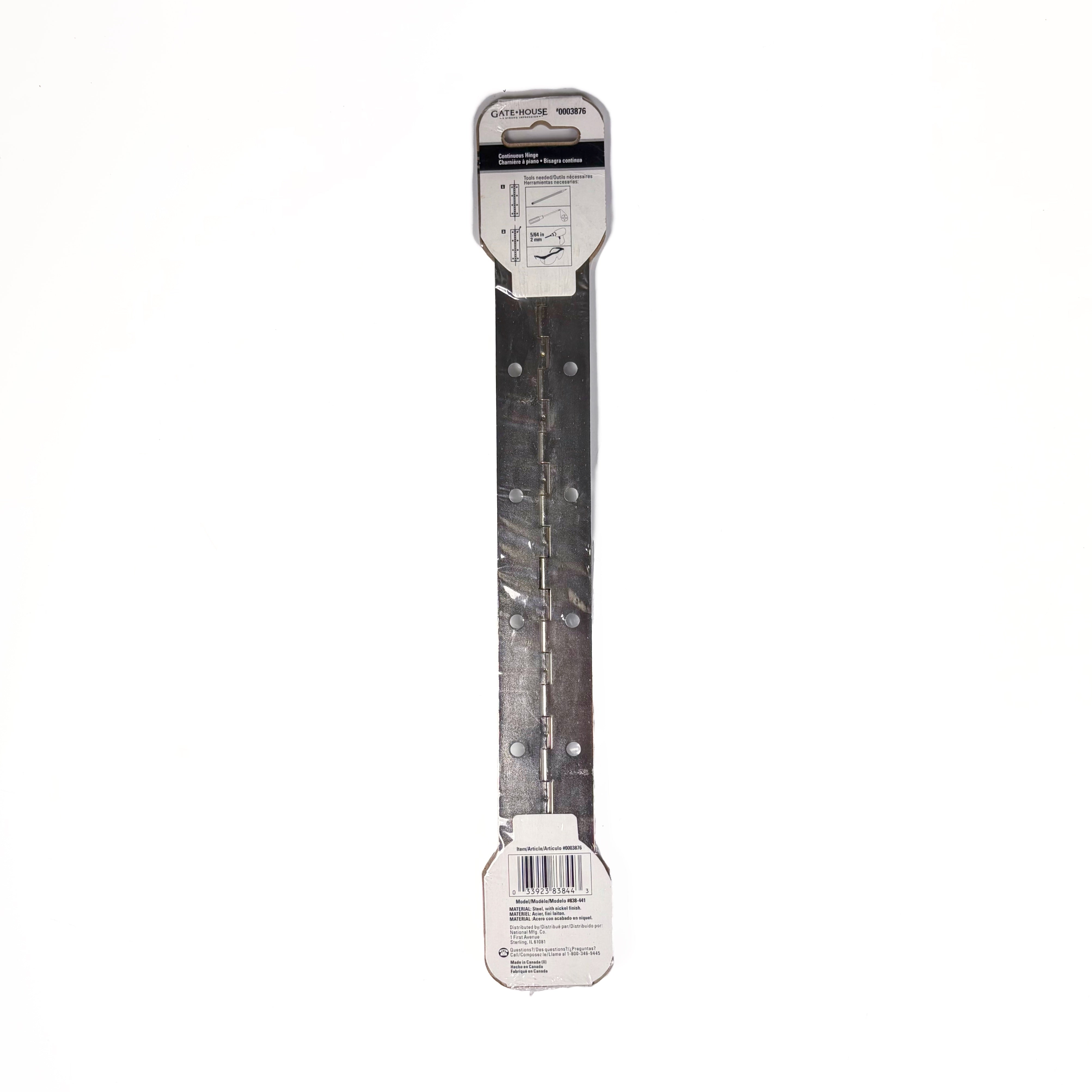 Continuous Hinge 1-1/2 By 12 Inch Nickel Plated Steel