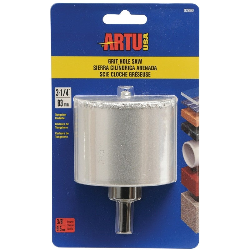 ARTU 02860 Hole Saw, 3-1/4 in Dia, 2-1/4 in D Cutting, 5/8-18 Arbor, Tungsten Carbide Cutting Edge