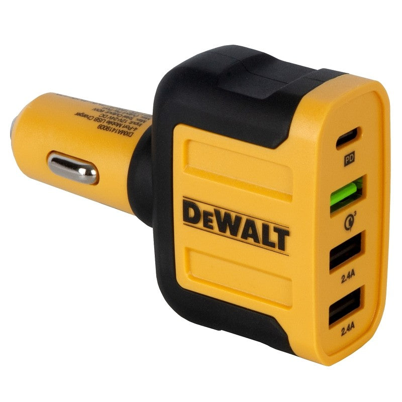 DEWALT 141 9009 DW2 USB Charger, Black/Yellow, For: Android and iOS Devices, 2.4 A Charge, 30 min Charge