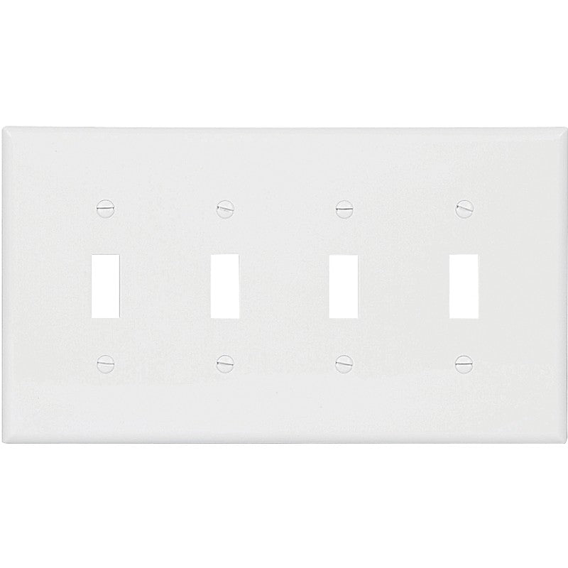 Eaton Wiring Devices PJ4W Wallplate, 4-7/8 in L, 8.56 in W, 4 -Gang, Polycarbonate, White, High-Gloss