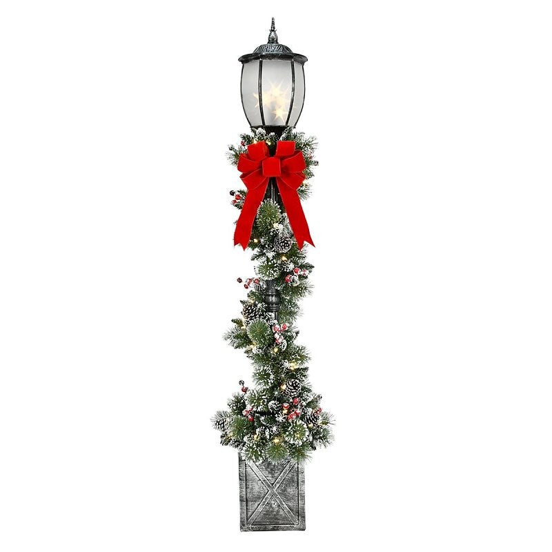 Puleo Asia Limited 301-LPG-70F5LW05 Glittery Lamp Post Yard Decor, 20 in L, 20 in W, Metal/PVC, White, LED