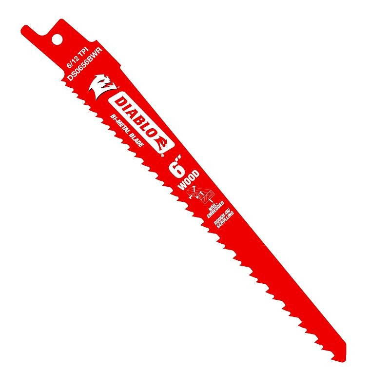 Diablo DS0656BWR5 Reciprocating Saw Blade, 6 in L, 6/12 TPI