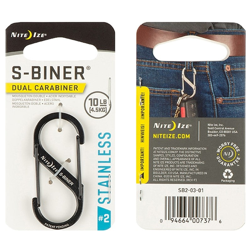 Nite Ize S-Biner Series SB2-03-01 Dual Carabiner, #2 Dia Ring, Stainless Steel
