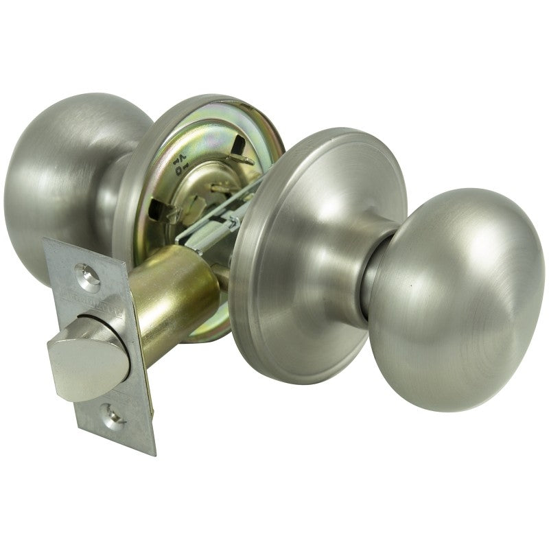 ProSource TFX230V-PS Passage Knob, Metal, Satin Nickel, 2-3/8 to 2-3/4 in Backset, 1-3/8 to 1-3/4 in Thick Door