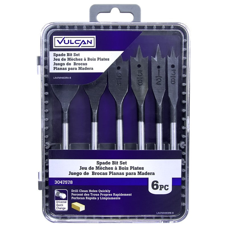 Vulcan 476940OR Wood Spade Drill Bit Set, 6-Piece, Steel, Bright Metal