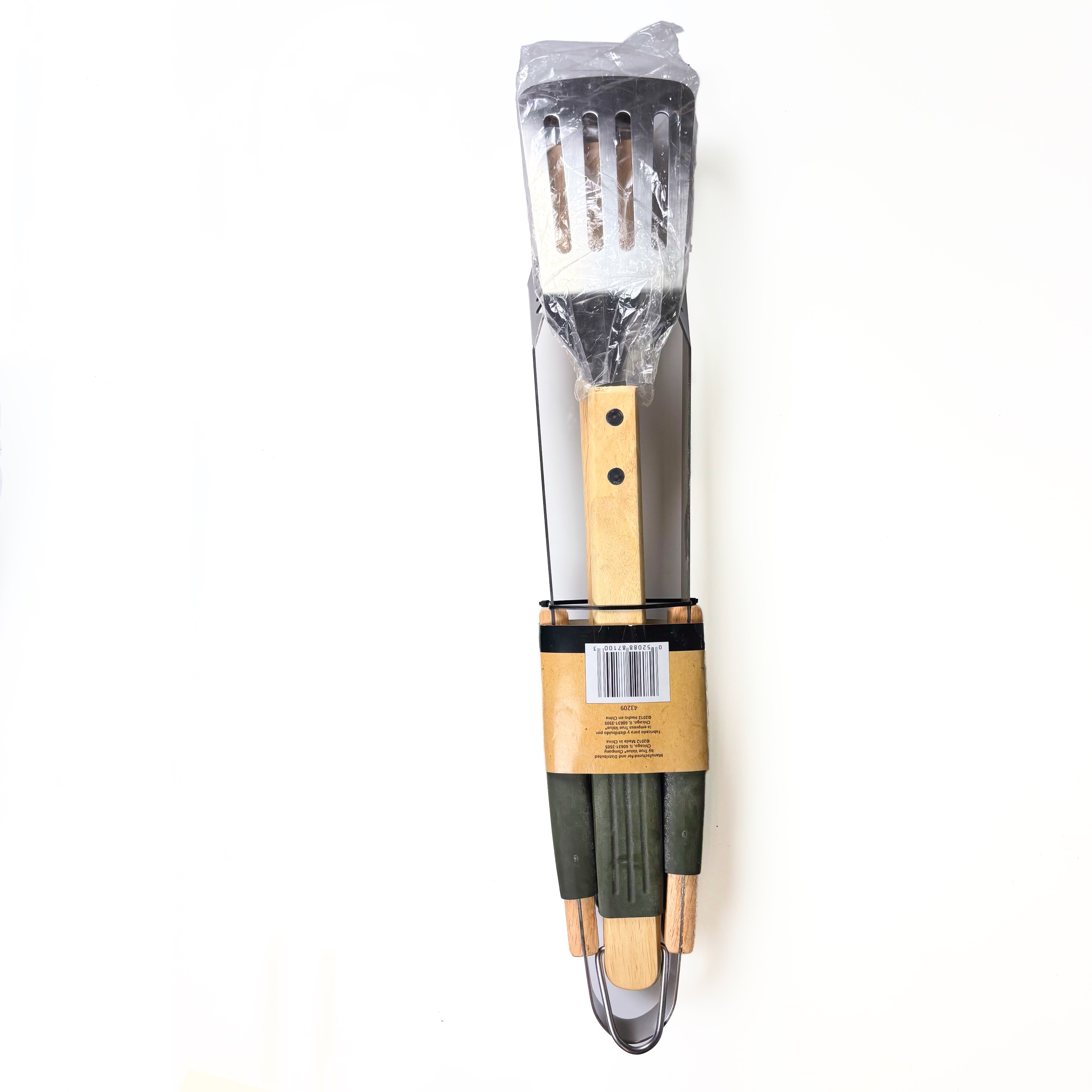 3 Piece Stainless With Wood Grip Barbecue Tool Set