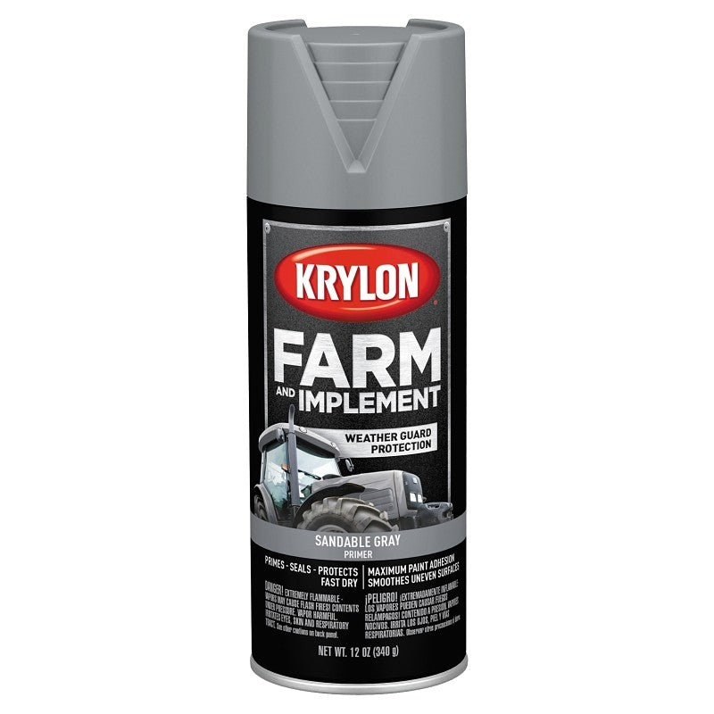 Krylon K01950007 Farm and Implement Primer, Sandable Gray Primer, 12 oz (Pack of 6)