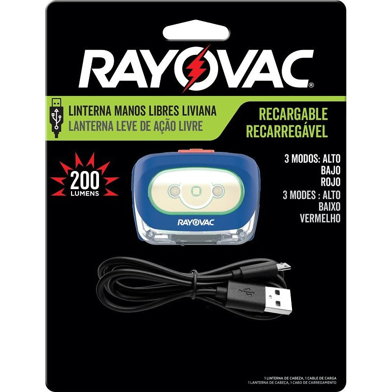 Rayovac ROVHDLLP Rechargeable Headlamp, Lithium-Ion Battery, LED Lamp, 8 hr Run Time (Pack of 4)