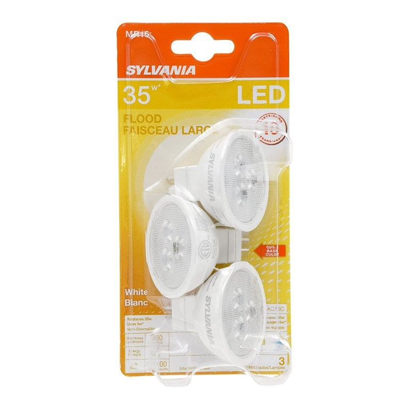 Sylvania 79129 LED Bulb, Track/Recessed, MR16 Lamp, 35 W Equivalent, GU5.3 Lamp Base, Clear, Warm White Light