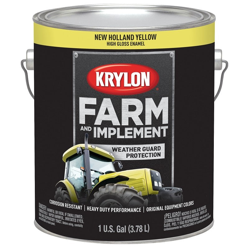 Krylon K01975000 Farm Equipment Paint, High-Gloss Sheen, New Holland Yellow, 1 gal, 50 to 200 sq-ft/gal Coverage Area (Pack of 4)