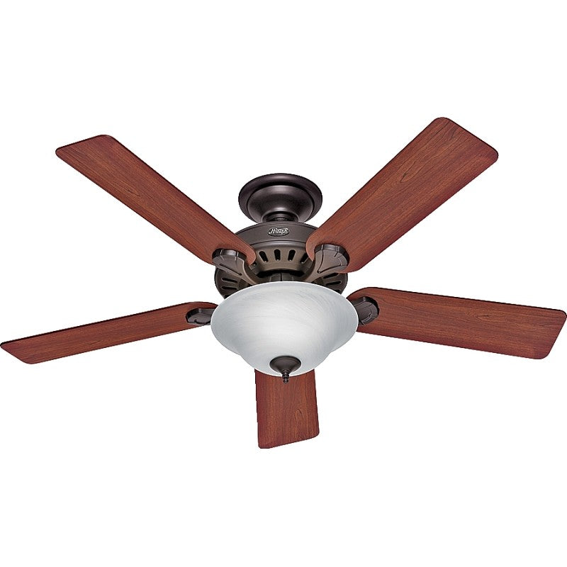 Hunter 53250/28724 Ceiling Fan, 5-Blade, Cherry/Oak Blade, 52 in Sweep, Fiberboard Blade, 3-Speed, With Lights: Yes