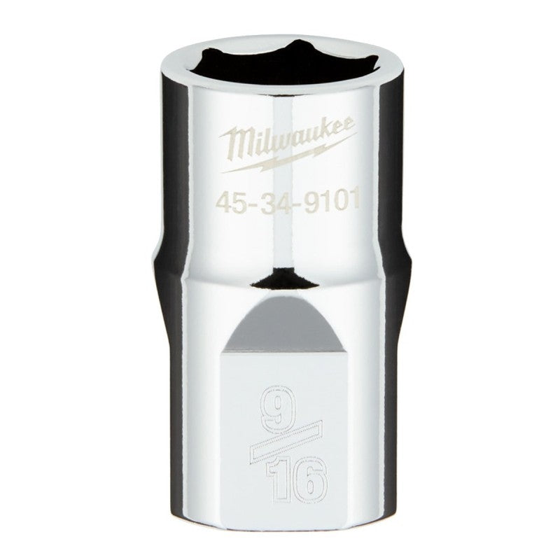 Milwaukee 45-34-9101 Socket, 9/16 in Socket, Standard Socket, 0.85 in OAL, 1/2 in Drive, 6-Point, Chrome Vanadium Steel