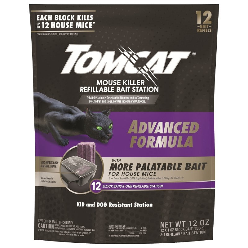 Tomcat 0372905 Mouse Killer Refillable Bait Station, Purple/Violet, 12/PK