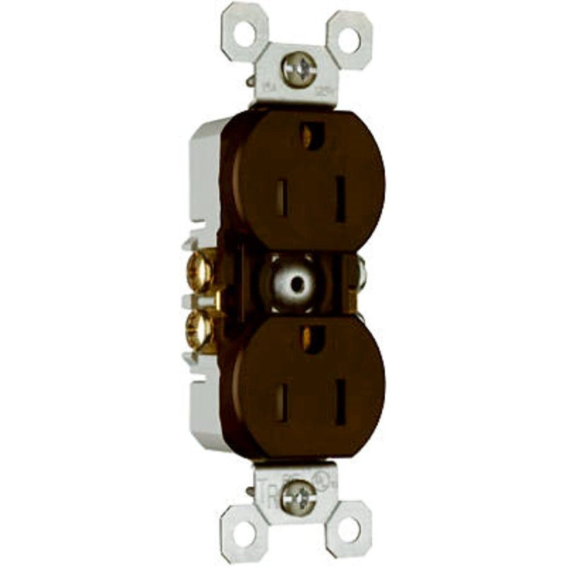 Pass & Seymour TradeMaster Series 3232TRCC14 Duplex Receptacle, Thermoplastic, Brown, 2-Pole, 15 A, 125 V, NEMA: 5-15R