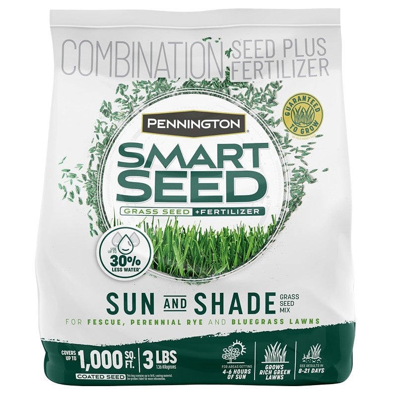 Pennington SMART SEED Sun & Shade Series 100543718 Grass Seed and Fertilizer Mix, 3 lb Bag