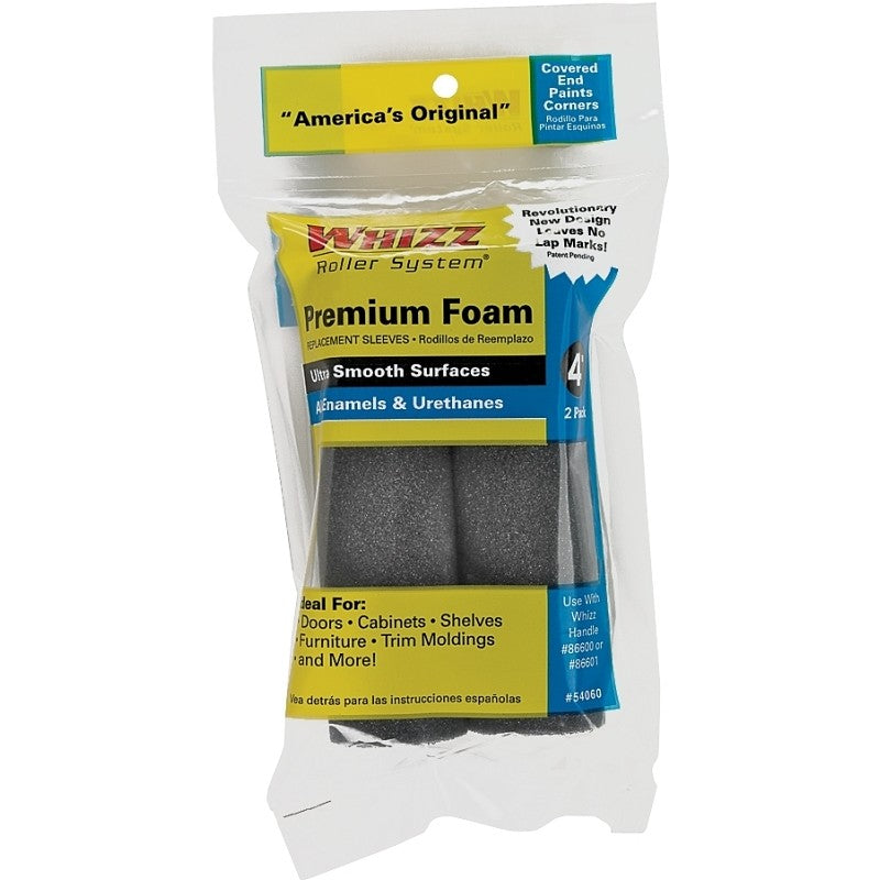 Whizz 54060 Roller Cover, 1/4 in Thick Nap, 4 in L, Foam Cover, Black