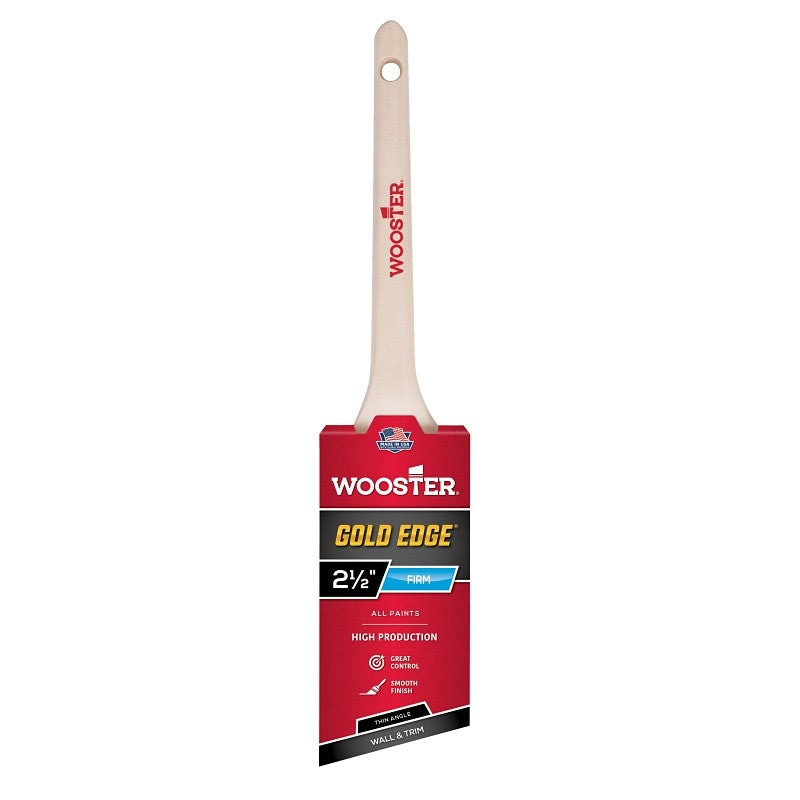 Wooster 5234-2-1/2 Paint Brush, Gold Bristle/White, Beechwood Handle, 2-1/2 in W, 2-11/16 in L Bristle, Sash Handle