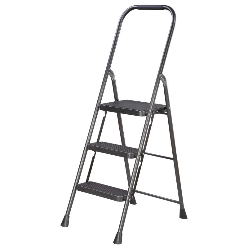 Simple Spaces HB3-2H Folding Step Stool, 50-3/4 in H, 3-Step, 225 lb, 5-1/8 in D Step, Steel, Black