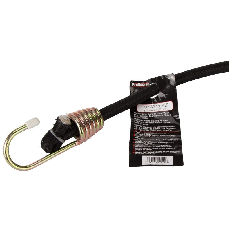 ProSource FH64085-1 Stretch Cord, 10 mm Dia, 48 in L, Polypropylene, Black, Hook End (Pack of 6)