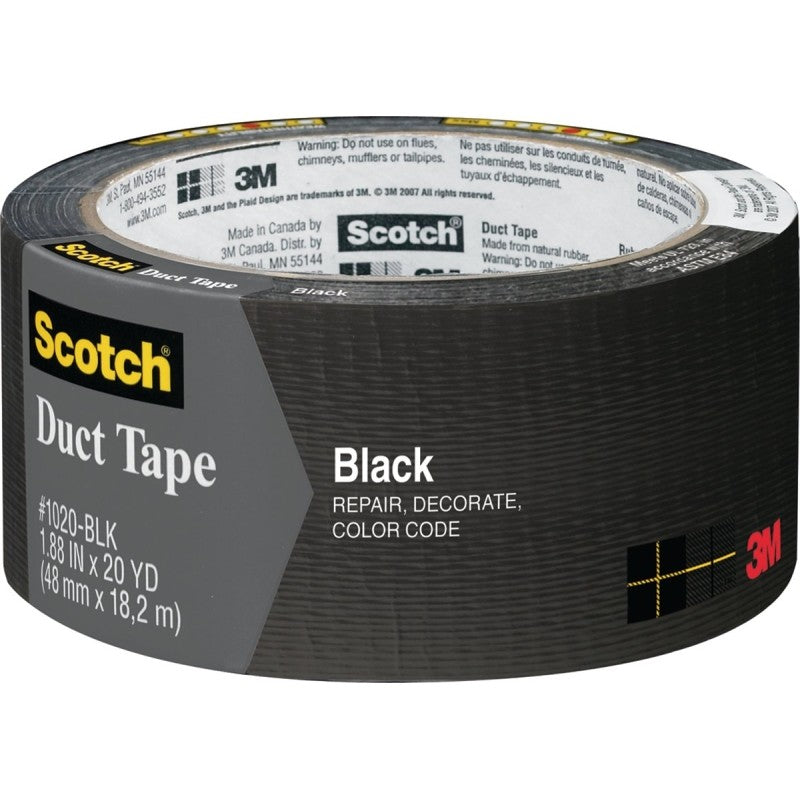 Scotch 3920-BK Duct Tape, 20 yd L, 1.88 in W, Black