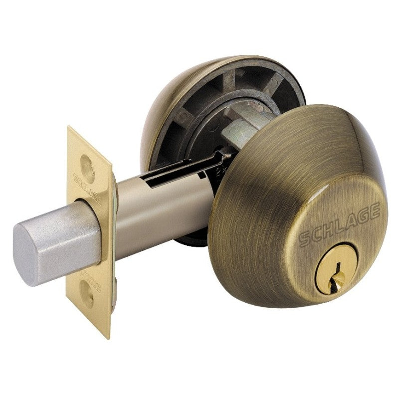 Schlage B62N609 Deadbolt, 1 Grade, SC1 Key, Metal, Antique Brass, 2-3/8, 2-3/4 in Backset, C Keyway (Pack of 4)