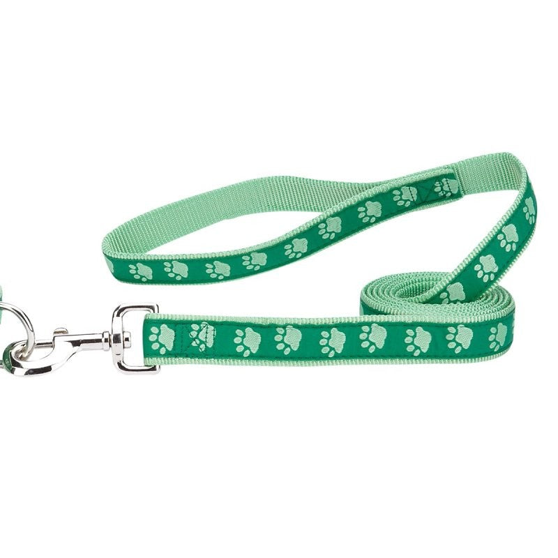 Casual Canine ZA8861 66 43 Two-Tone Pawprint Dog Lead, 6 ft L, 1 in W, Nylon Line, Green, Fastening Method: Swivel Clip