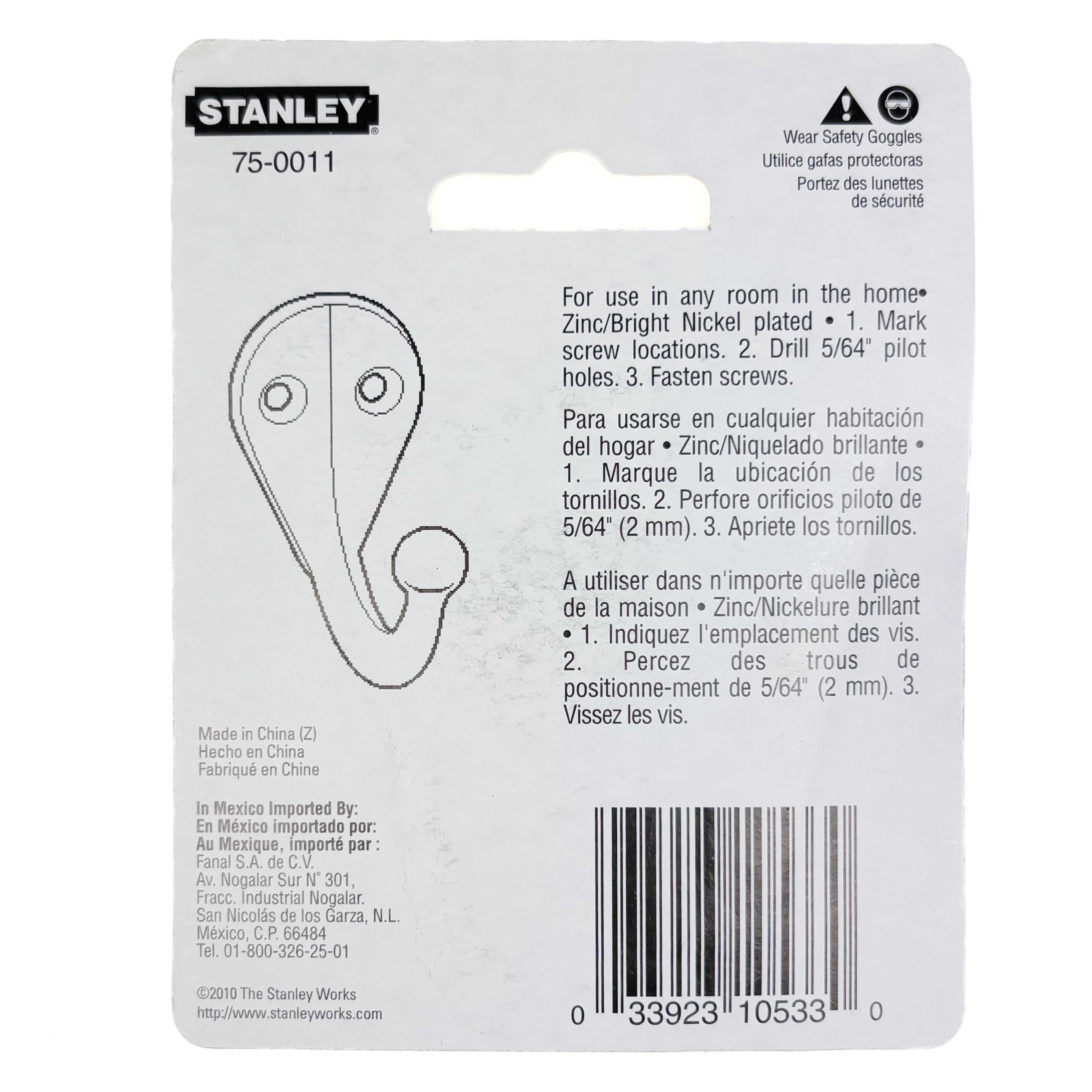 Basic Single Ball End Robe Hook Bright Nickel Chromium (POS)