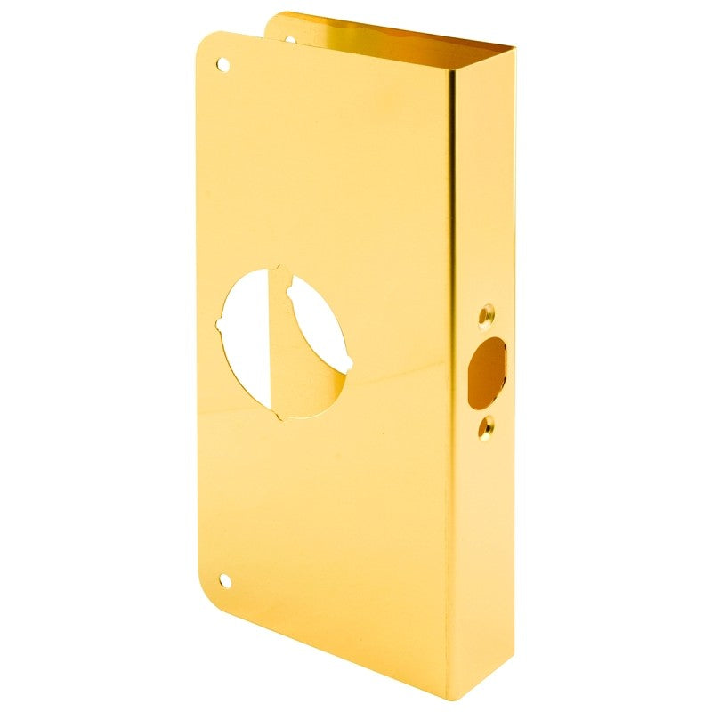 Defender Security U 9547 Door Reinforcer, 2-3/8 in Backset, 1-3/8 in Thick Door, Solid Brass, Brass, 9 in H, 3-7/8 in W